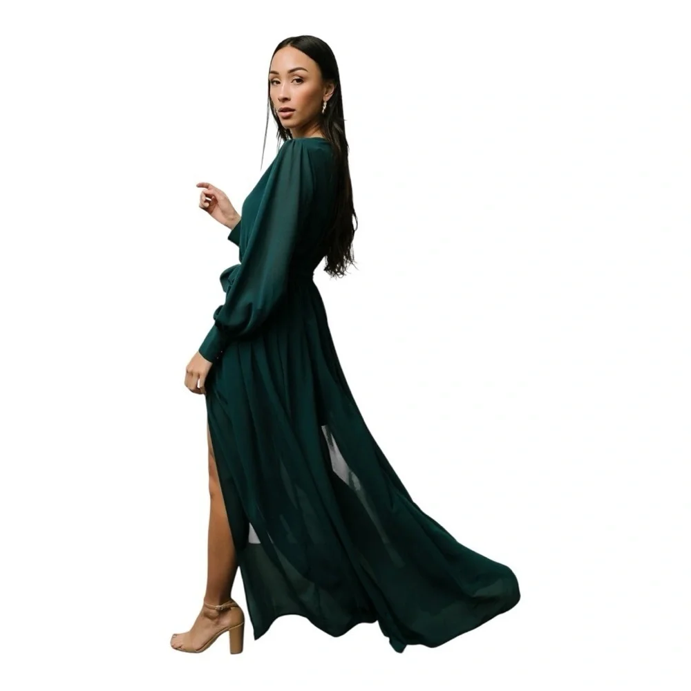 BALTIC BORN Celine Maxi Dress Hunter Green Size S Wedding Party Wrap Flowy Slits - Picture 8 of 15
